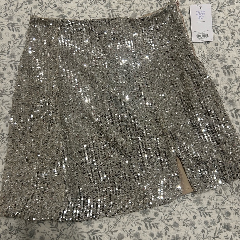 Silver Sequin Mini Skirt